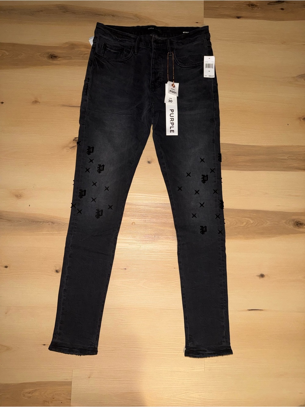 Brand Purple Black Embroidered Monogram Fuzzy Print Jeans
